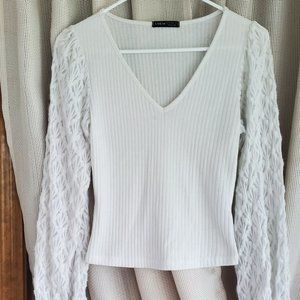 White lace detail fitted shirt